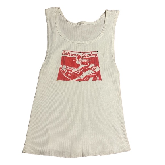 Vintage Tops - ❌SOLD❌MY TEE Vintage Ride em Cowboy Western white ribbed tank top rhinestones